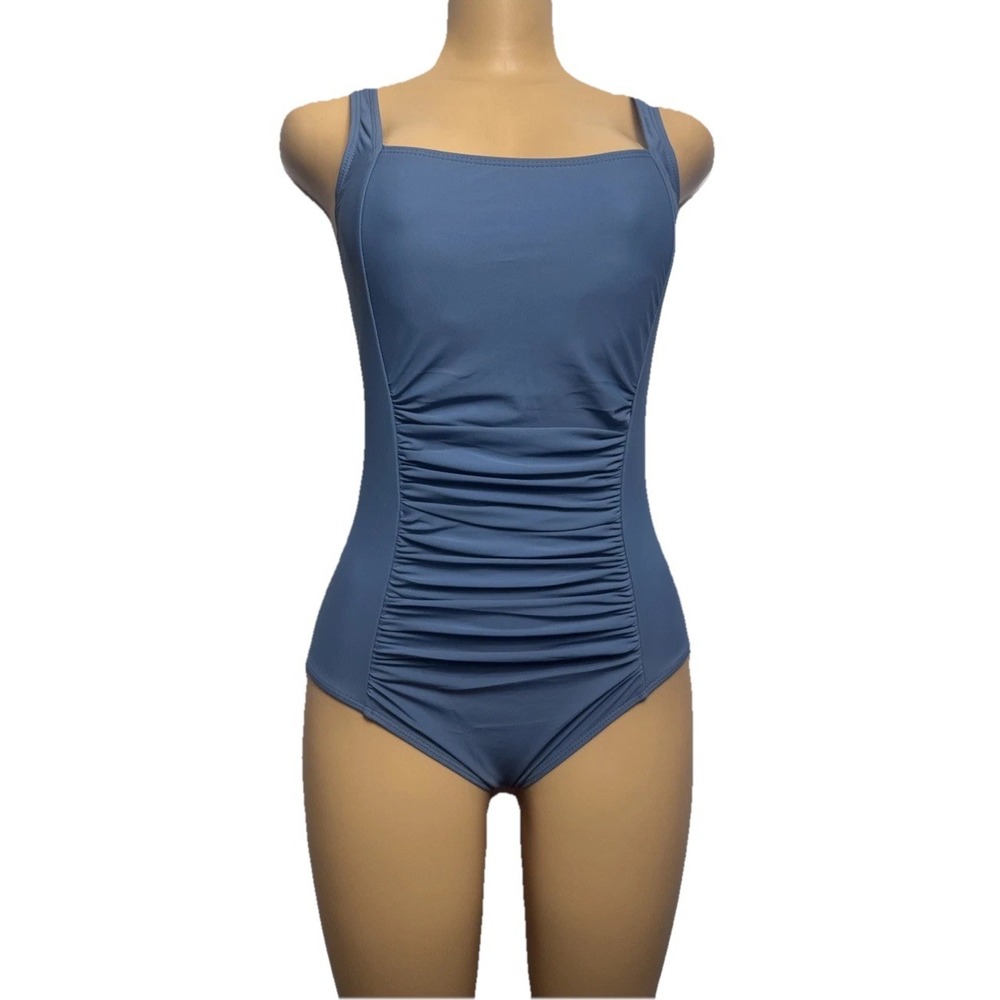 BAVEDER  GIRL's Blue Ruched Square Neck One Piece Swimsuit Swimwear Size 15-16 Y